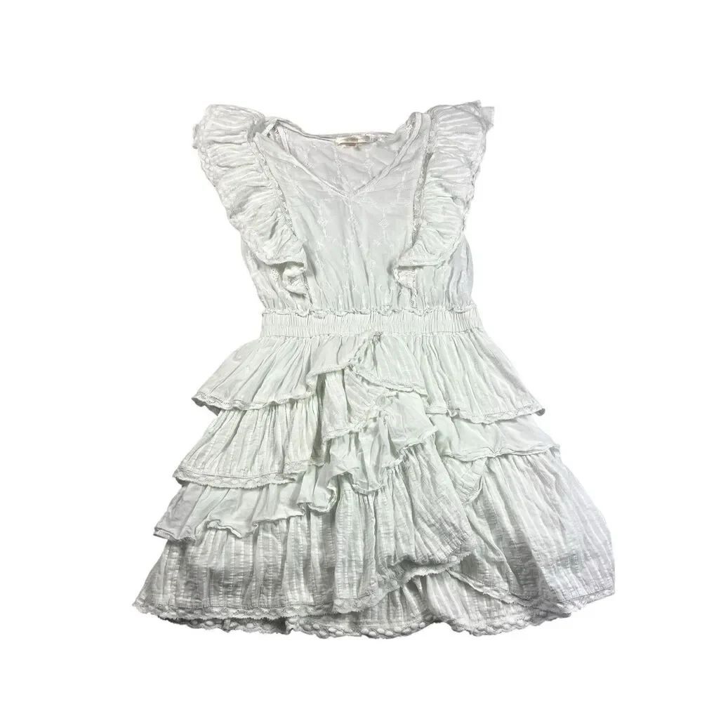LoveshackFancy Corelli Ruffled  Mini Dress Off White Romantic Tiered Boho XS